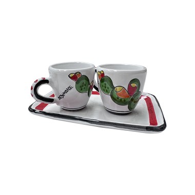 Coffee Cups with Tray Set Folk Pricly Pear De simone pottery Coffee Cups with Tray Set Folk Pricly Pear De simone pottery